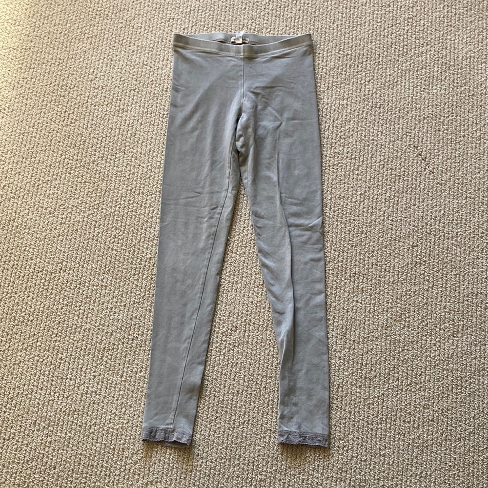 American Eagle Stone Grey Fashion Leggings Lace Trimmed Size Small Y2K Cotton